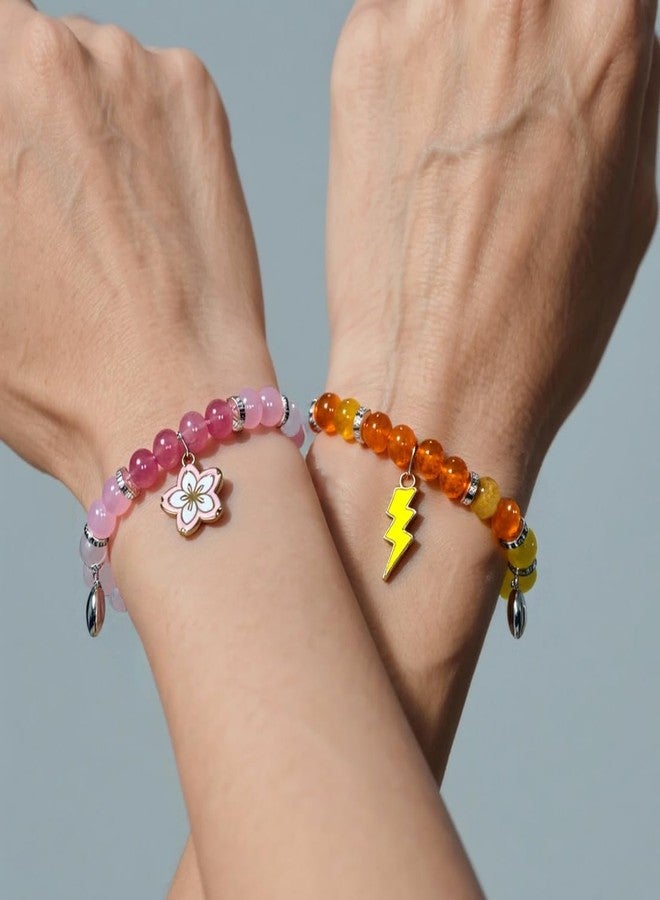 Thalireth 2PCS Beaded Matching Bracelets For Couples Demon Killer Lightning Sakura Butterfly Anime Bracelets Halloween Christmas Gift - Image 4